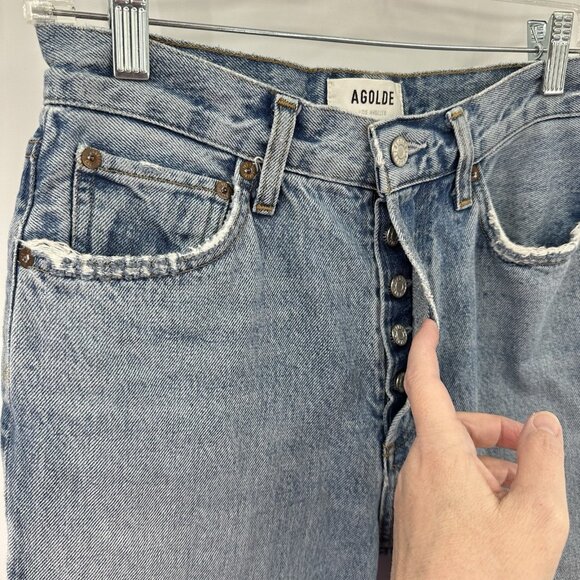 AGOLDE jeans relaxed boot curio button fly high rise 100% organic cotton blue 24 - Picture 5 of 7